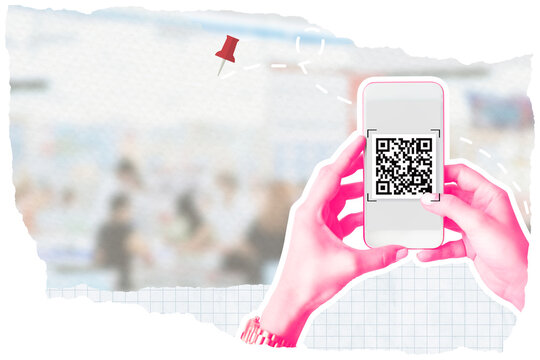 COVID-19 check-in png QR code mixed media collage