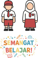 Indonesian Elementary School Students and Motivational Quote Vector Set