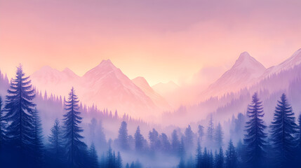 Mountains and trees landscape painting