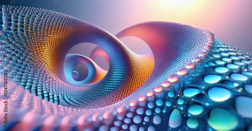 Poster Abstract fractal structure. Vibrant colors blend, creating mesmerizing patterns. Smooth curves, detailed textures, futuristic design.