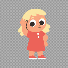 Confused Cartoon Girl – Child Character Illustration on Transparent Background

