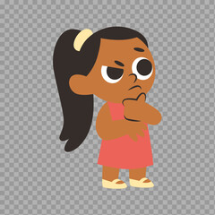 Thinking Cartoon Girl – Curious Child Character on Transparent Background

