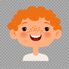 Happy Freckled Cartoon Boy with Curly Red Hair – Transparent Background

