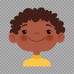 Smiling Cartoon Boy with Curly Hair – Transparent Background

