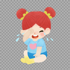 Crying Girl Cartoon – Sad Toddler Illustration with Transparent Background

