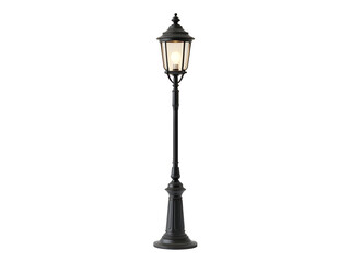 Dark Gray Vintage Style Three Dimensional Plastic Street Lamp Illuminated Glass Lantern Ornate Base isolated on a transparent background