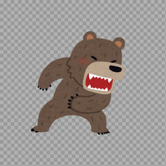 Angry Cartoon Bear Roaring – Transparent Background Illustration

