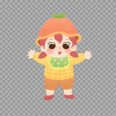 Cute Girl in Orange Fruit Costume – Cartoon Transparent Illustration


