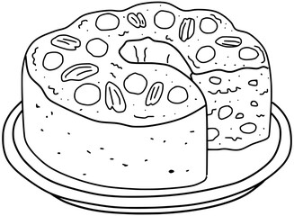 Christmas Fruit Cake Vector Outline Line Art Drawing