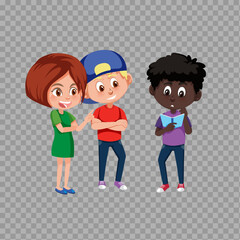 Group of School Children with Smartphone – Cartoon Illustration

