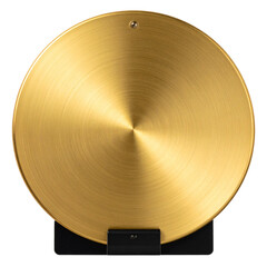  “Flat Golden Plate Plaque with Black Stand Support, PNG Isolated”