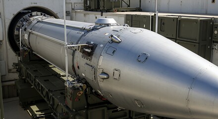 Obraz premium Missile Displayed on Launcher Ready for Deployment