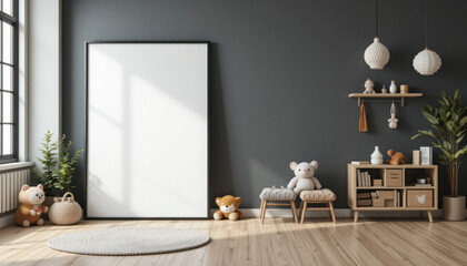 Cozy and Modern Nursery Interior with Soft Toys and Minimalistic Decor for a Calming Atmosphere
