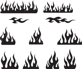 Set of Vector Flame Icons in Black Tribal Fire Designs