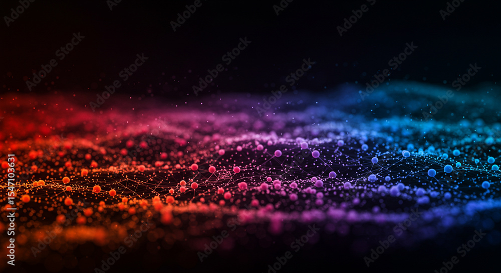 Poster abstract colorful network of connected dots representing digital information