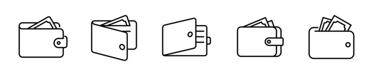 Wallet vector icons set in different style