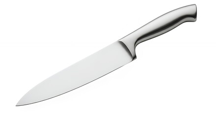 Fototapeta premium Sharp Chef Knife with Stainless Steel Handle on White Background