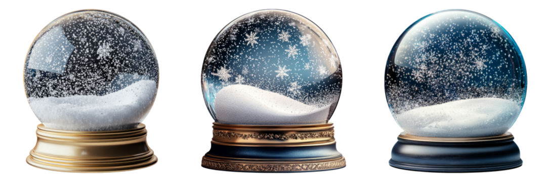Three Snow Globes Isolated on Transparent Background for Creative Use