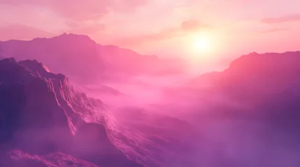 Selbstklebende Fototapeten Pink mountain landscape with a bright sunset © Sartika