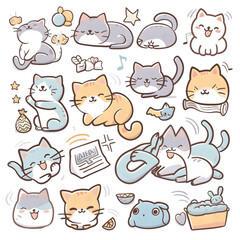 Cats cute cartoon character sticker set