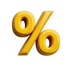 3d realistic yellow percentage sign isolated on transparent background