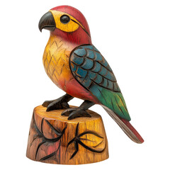 Fototapeta premium Colorful Wooden Parrot Sculpture Isolated on Transparent Background