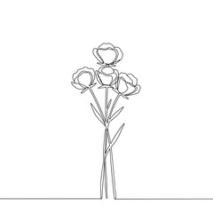 Simple line drawing of three flowers on white background  