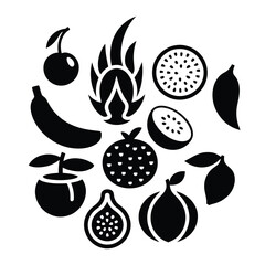 Minimalist Black Fruit Icons Collection Vector for Organic Market and Food Packaging Design

