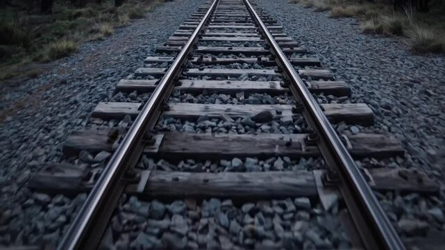 Walking along the railroad tracks as distant light grows larger, heartbeat implied