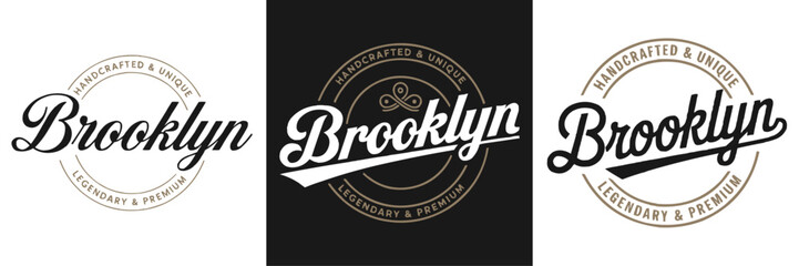 Fototapeta premium Brooklyn Handcrafted and Organic Legendary & Premium Script Logo Design with Circular Badge for Branding, Product Labels, and Local Businesses