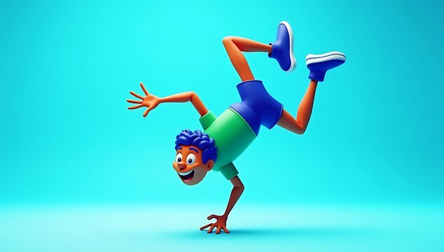 Energetic pictogram athlete performs cartwheels across the frame. Alpha channel for sports and fitness-themed visuals.

