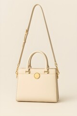 Cream tote and shoulder bag, timeless design featuring gold circle accents. vector illustration of a handbag