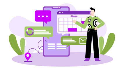 Man checking a calendar app on his phone for scheduling, appointments, meetings, and time management. Suitable for productivity and technology concepts.