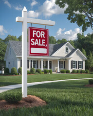 For Sale Real Estate Sign in Front of New House. Ai Generative.