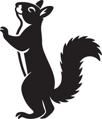 Curious squirrel silhouette black drawing, Forest rodent figure bold illustration