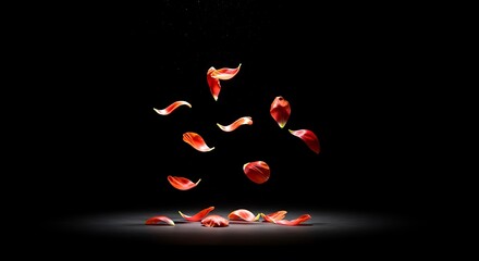 Falling Tulip Petal on Black Background