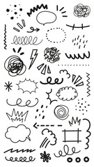 PNG Hand-drawn doodle elements in a playful, sketchy style, set on transparent background