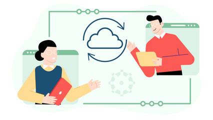 Suitable for technology websites, cloud computing concepts, online collaboration platforms, digital security and internet storage services. Perfect for illustrating virtual teamwork.