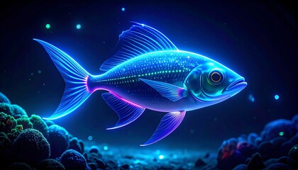 Fototapeta premium Glowing Neon Fish, Underwater Scene - Neon colors