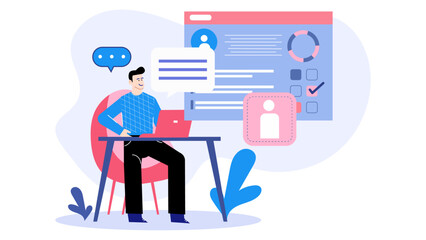 Man completing an online profile form, suitable for websites, social media, blogs, and online courses. Perfect for modern digital communication.