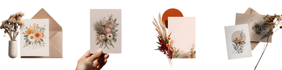 Autumn flower bouquet and greeting cards