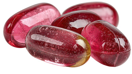 Ruby Gems: A captivating close-up reveals a cluster of exquisite ruby-red candies, their translucent forms gleaming under a natural light. It's a treat for the eyes and a promise of sweetness