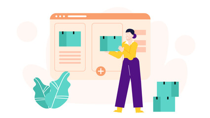 Online seller processing orders, adding packages to a digital platform. Ecommerce, online business, order fulfillment, website management, shipping services.