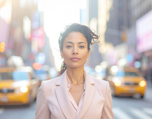 Soft sunset portrait of a Hispanic woman with natural beauty