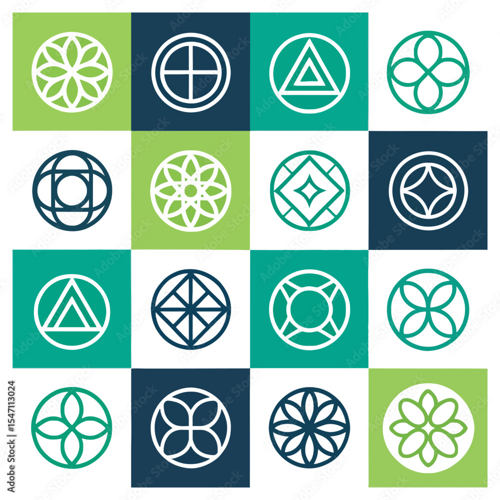 Aufkleber abstract geometric designs: a captivating set of intricate, symmetrical geometric patterns arranged 