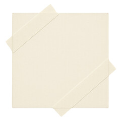 Blank square beige note paper taped with masking tape on white background