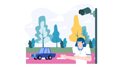 Woman in a car under a security camera, portraying privacy concerns or safety at a parking lot. Suitable for security articles.