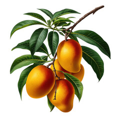 Mango branch with fruit isolated on transparent background