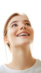 Obraz premium 67. A woman with braces smiling under white background