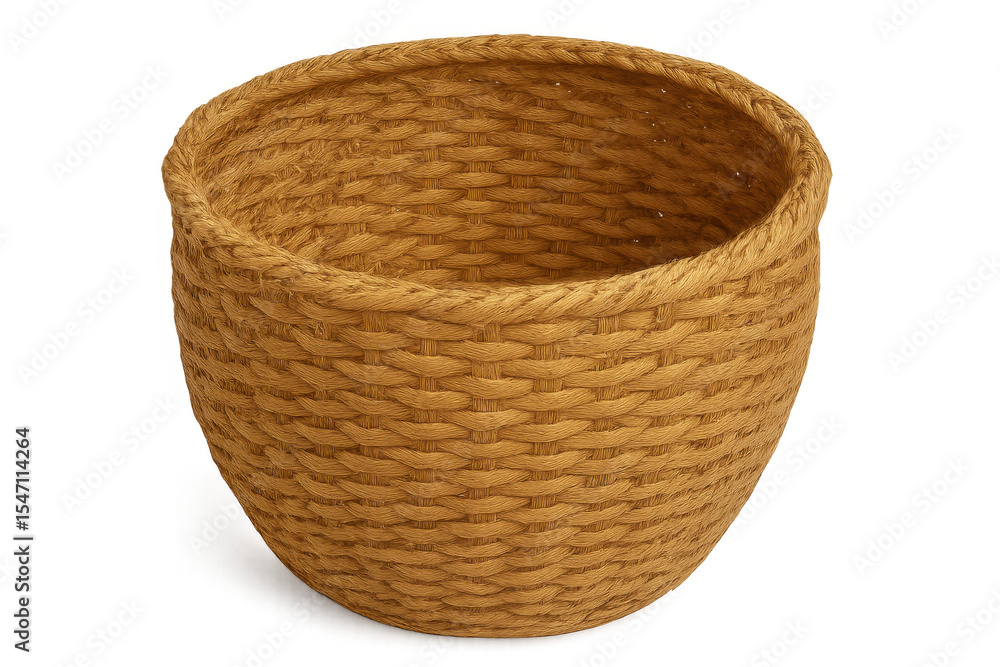 Poster natural fiber basket displaying rustic texture, offering versatile storage solution on clean transpa